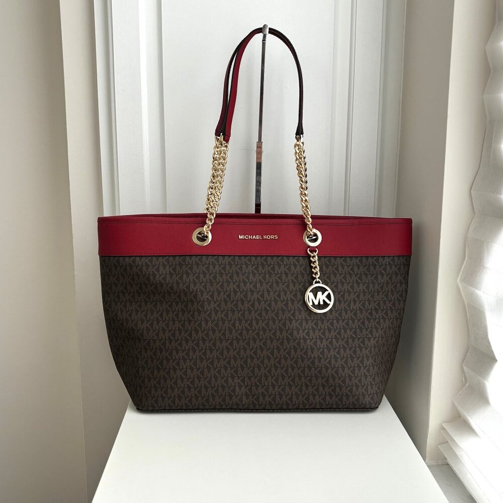 NWT Brand New Michael Kors Brown Red Tote Bag